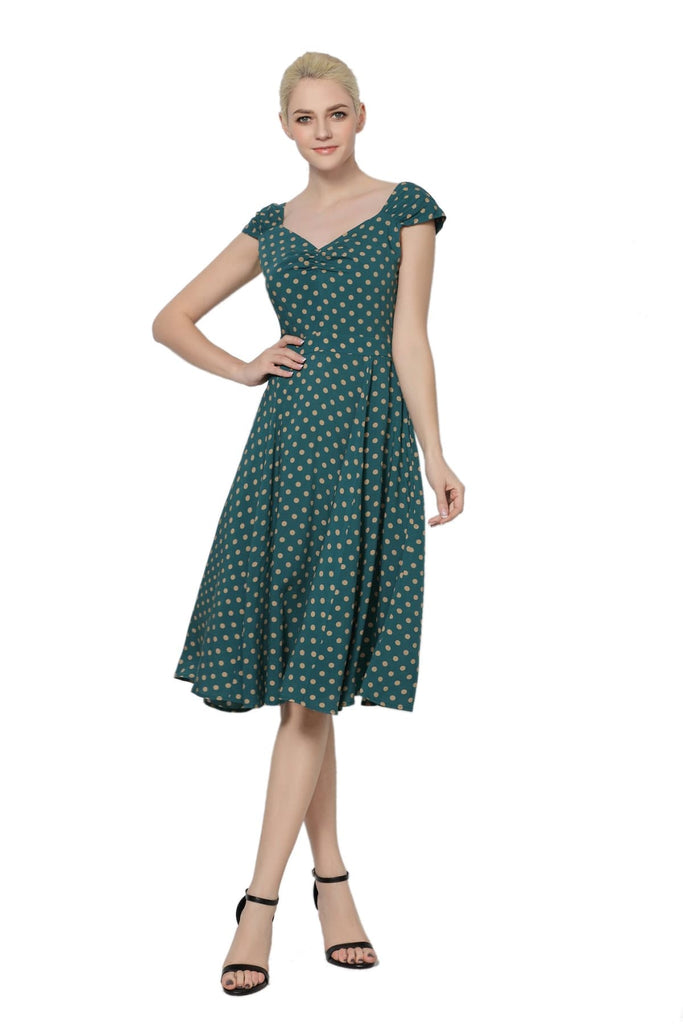 Emerald Green & Beige Polka Dot Sweet Heart Dress