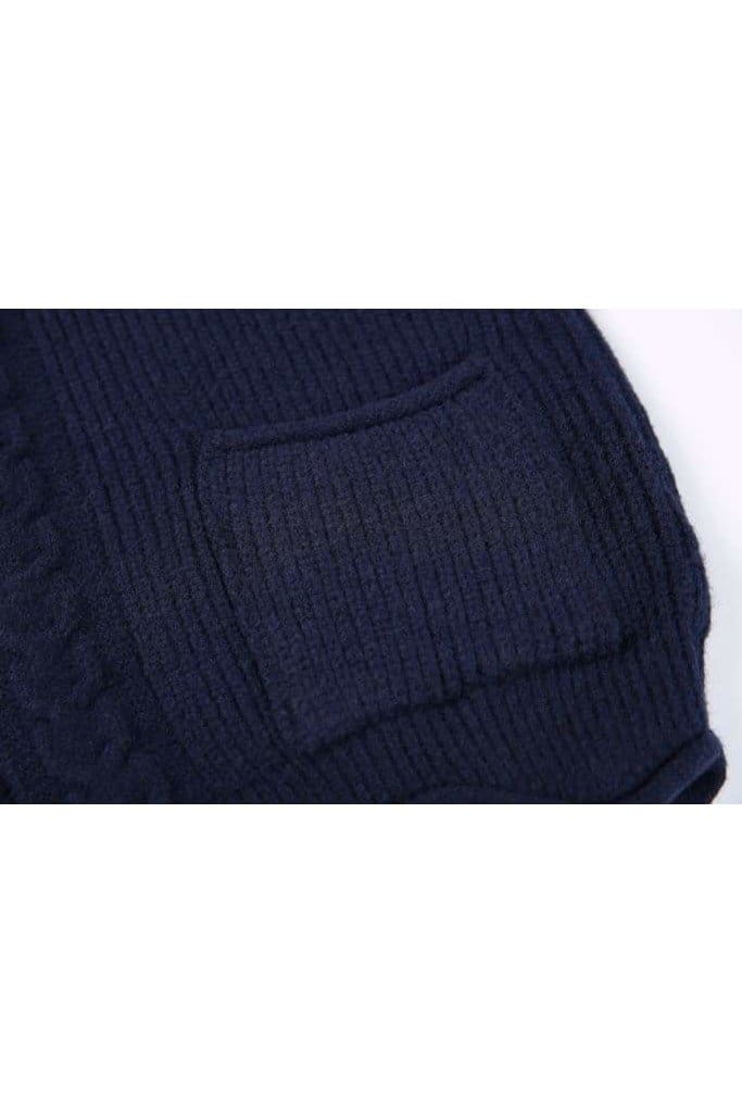 Knitted Navy Cable Tie Detail Jacket with Pockets