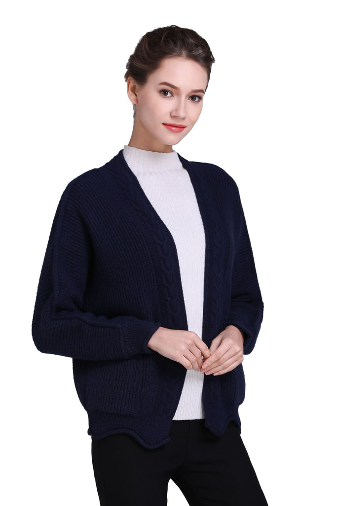 Knitted Navy Cable Tie Detail Jacket with Pockets