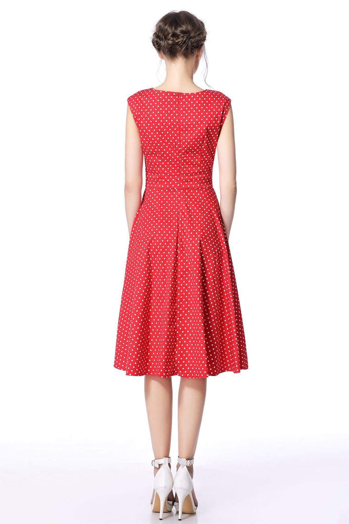 Red & White Polka Dot Scoop Neck Vintage Swing Dress