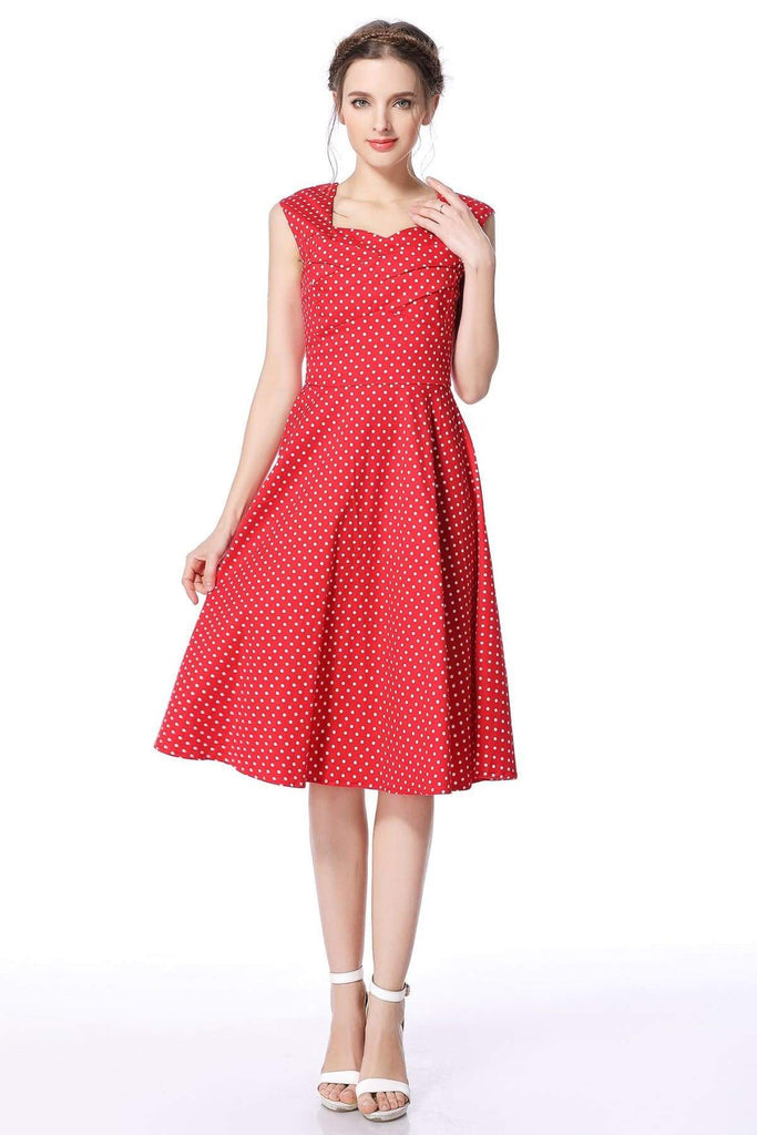 Red & White Polka Dot Scoop Neck Vintage Swing Dress